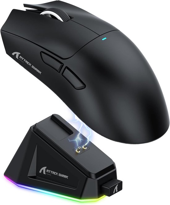 ATTACK SHARK X11 - RGB Gaming Muis - Magnetisch Oplaaddock - PAW 3311 Sensor - 59g Lichtgewicht - Bedraad + 2.4G + BT - 22.000 DPI - Zwart