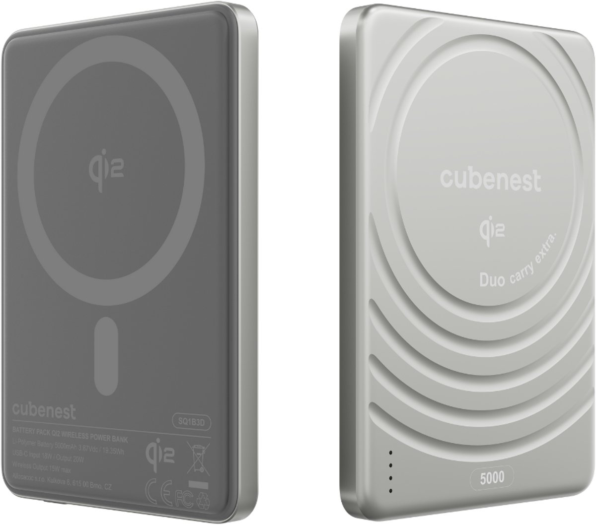 Cubenest Qi2 Draadloze Powerbank 5000 mAh voor MagSafe - Zilver - afbeelding 3