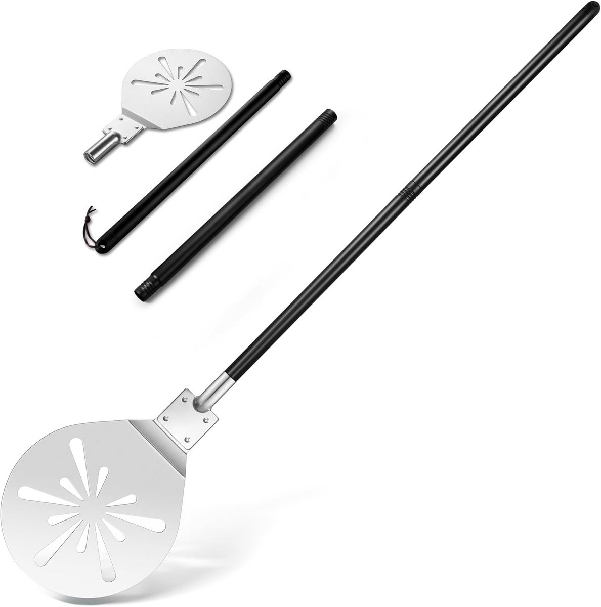 Geperforeerde Pizza Schep RVS met Lange Steel - Pizzaschep Rond voor Oven en Steen