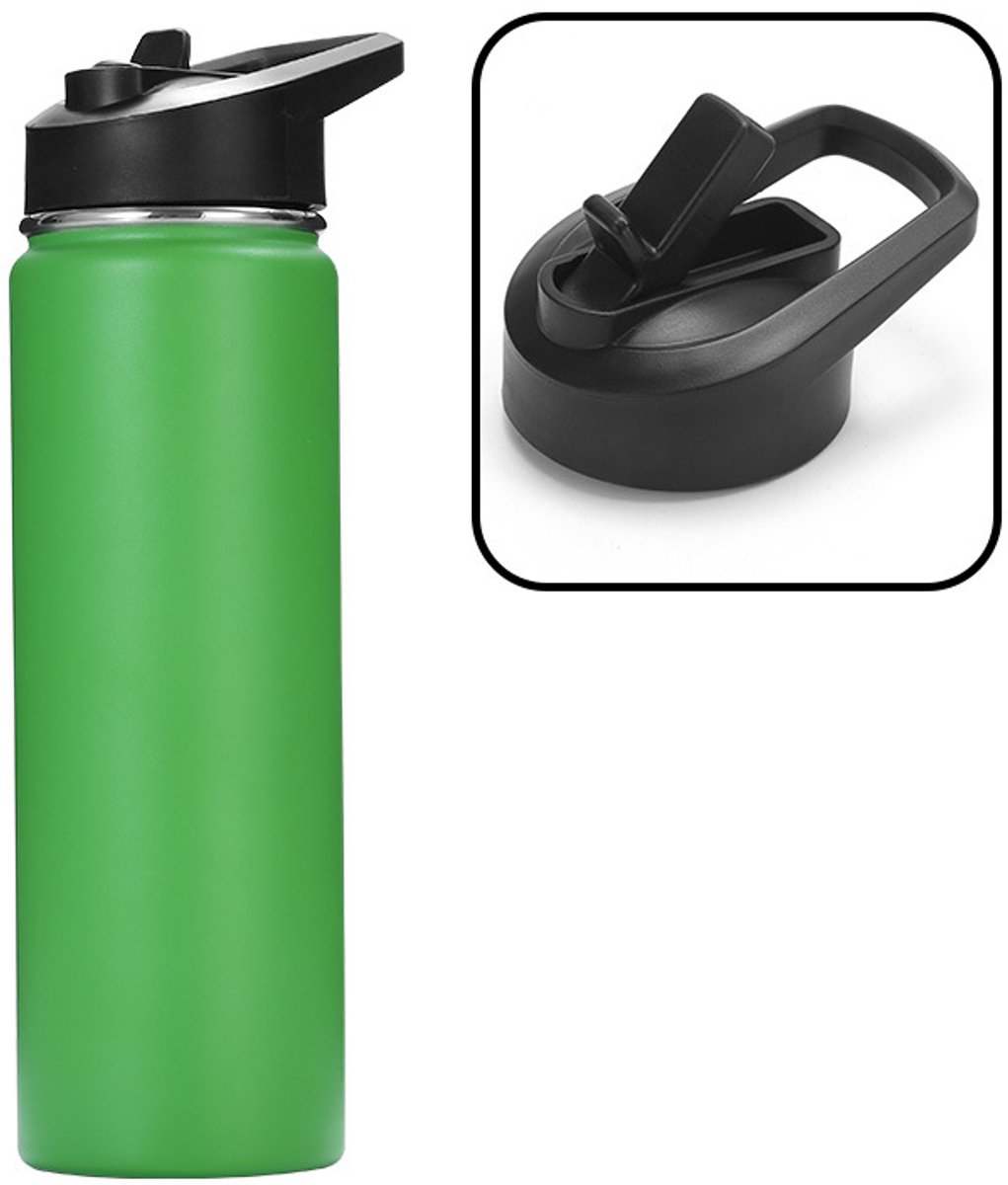 Draagbare sportwaterfles/thermosfles - Groene schuine deksel