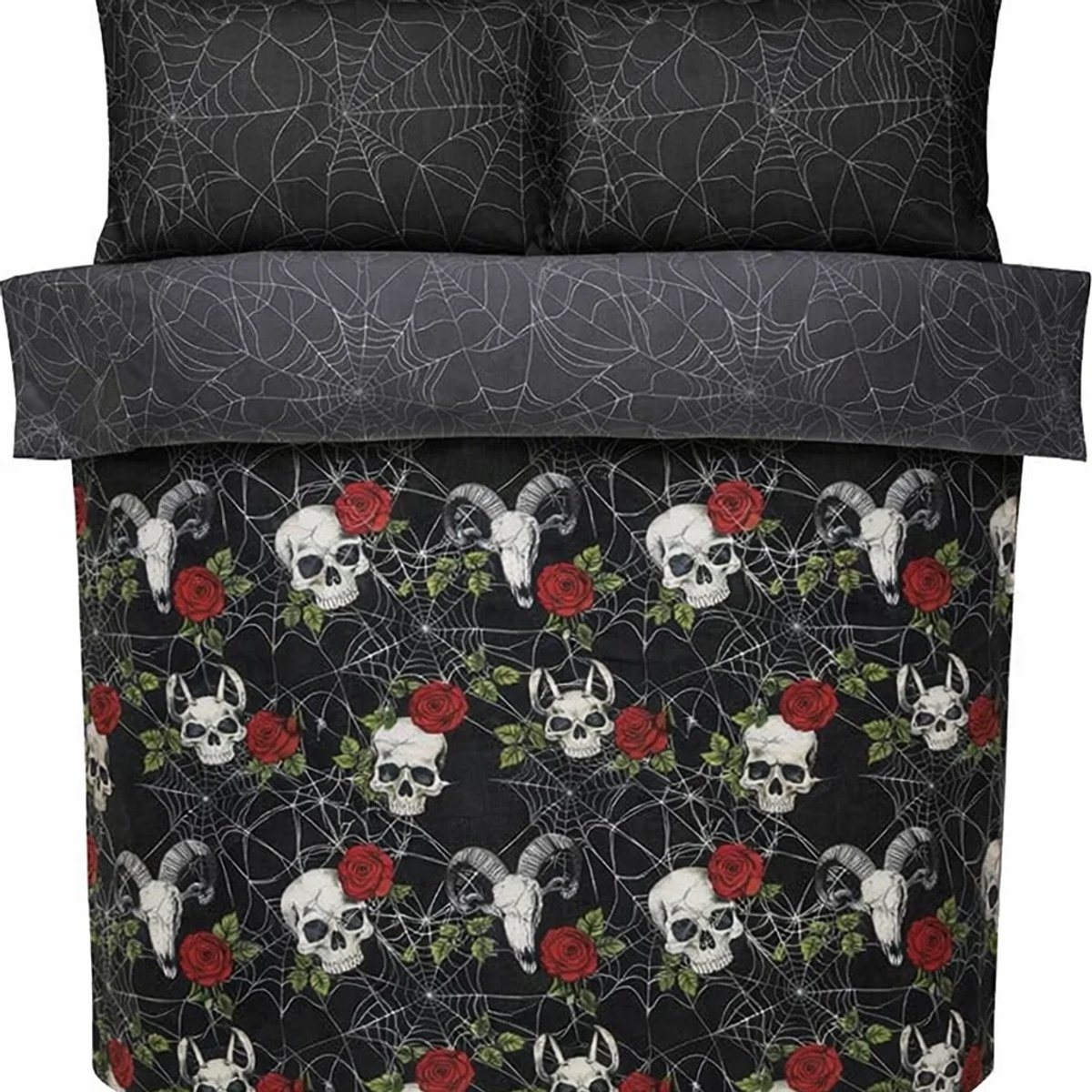 Dekbedovertrek Skulls & Roses - Microvezel - Griezelig lekker slapen - Tweepersoons - 200x220 - 2st 60x70 cm