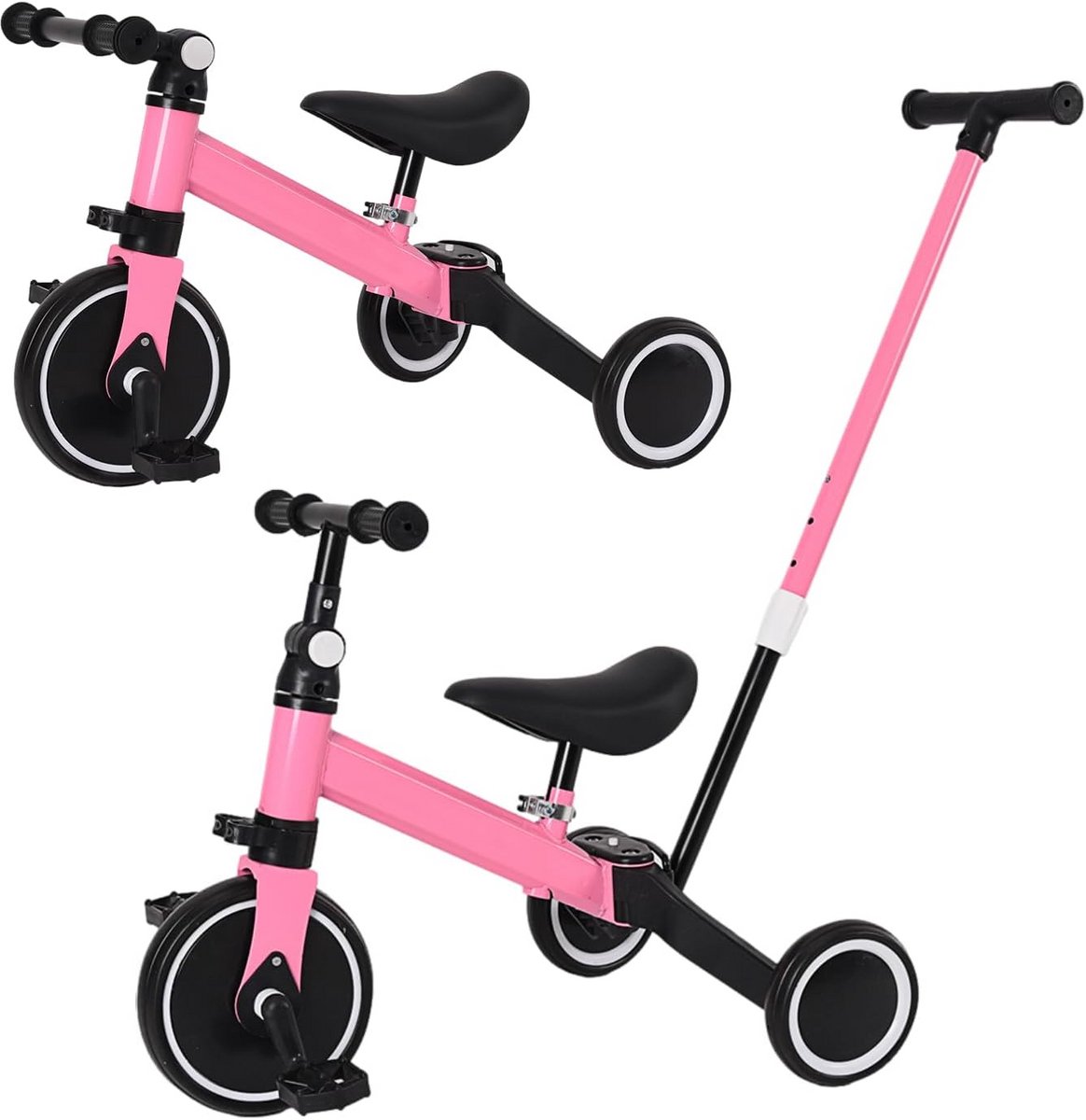 Kinderdriewieler met duwstang - Loopfiets met duwstang - Buiten spelen - Multifunctioneel meegroeimodel - 60 x 42 x 49 cm