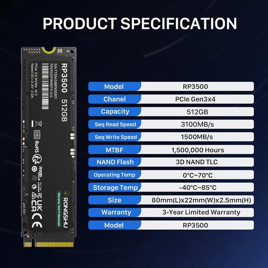 Interne SSD - M.2 Opslag - Computer Upgrade - PCIe Gen3x4 Snelheid - 512GB - Zwart — afbeelding 5