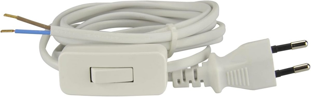 Euro voedingskabel met snoerschakelaar 2 meter - H03VVH2-F 2x0,75mm² wit voor binnen