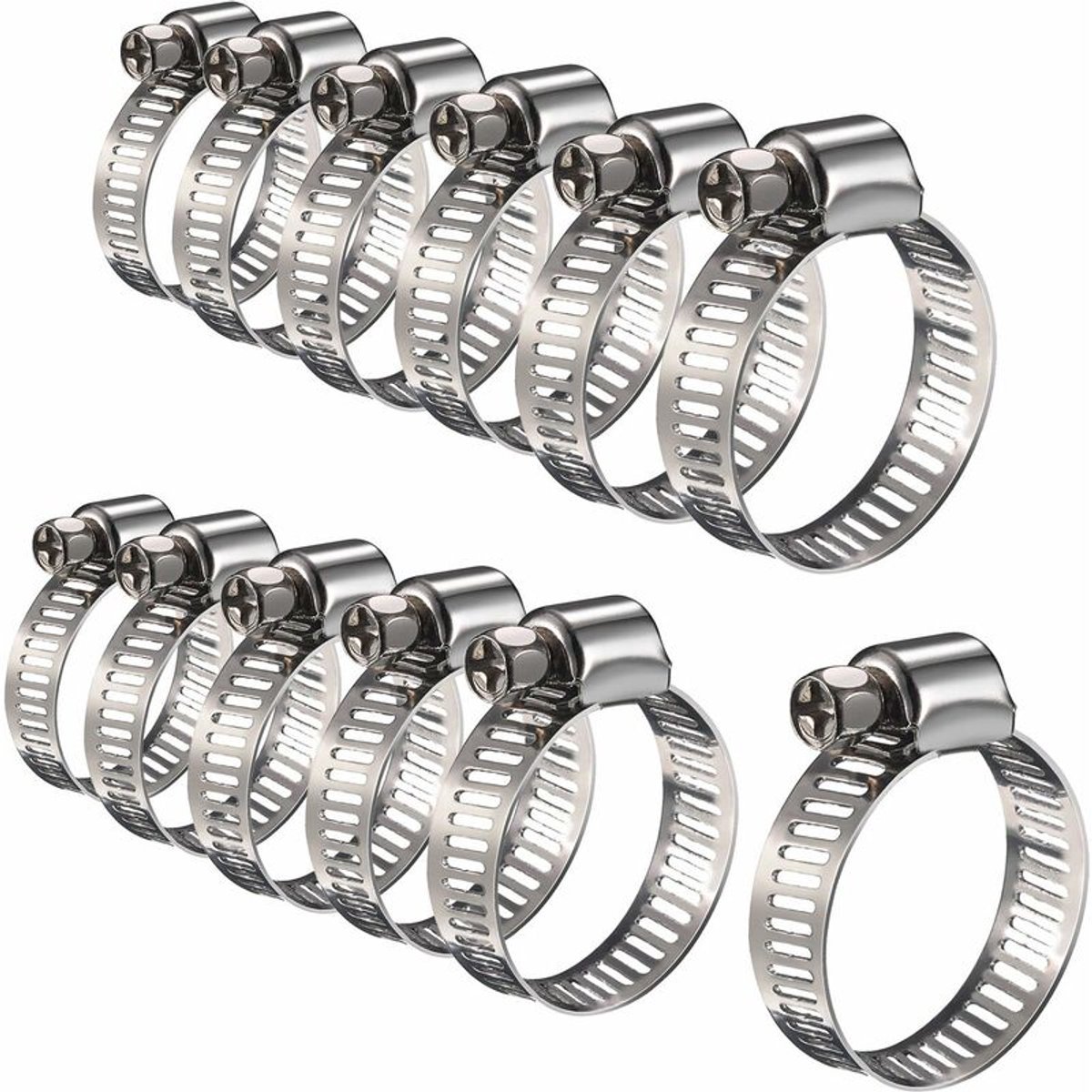12-delige verstelbare roestvrijstalen slangklemmen/buisclips (16 - 25 mm)