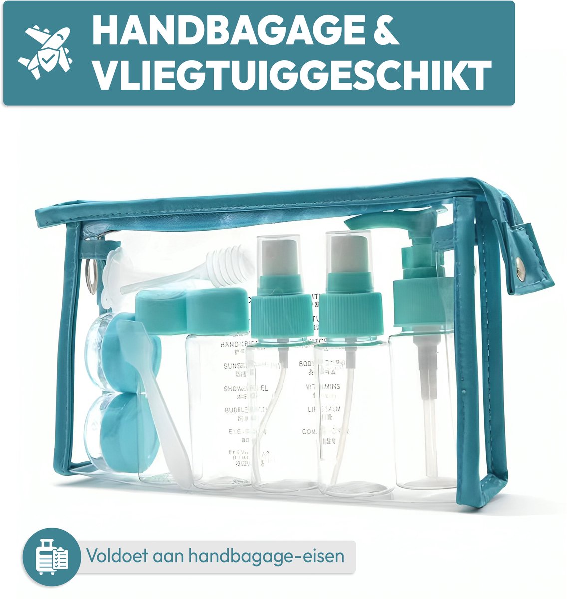 Transparante toilettas – 10-delige reisset – Handbagage proof (1 liter)