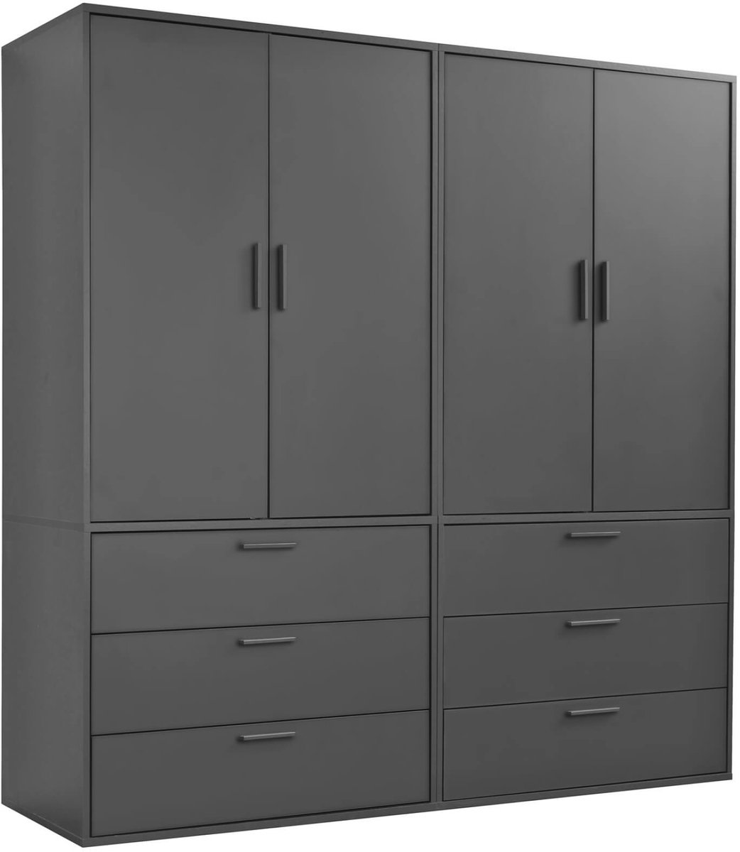 mokebo Kledingkast (180x187 cm) van hout in Wit 6 deuren & 3 lades 'Der Grenzenlose' slaapkamerkast modulair & combineerbaar, garderobekast, halkast, draaideurkast, kast Antraciet