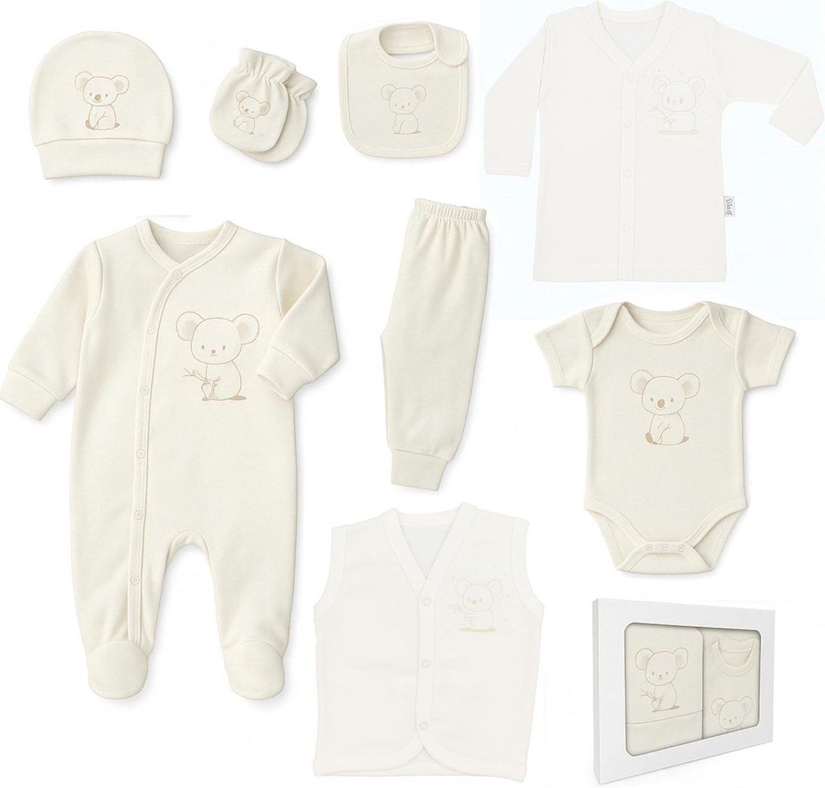 Babycadeauset pasgeborene 8-delig – 100% katoen, uniseks, 0-4 maanden