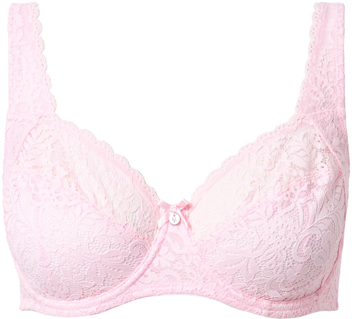 Ulla Popken - Dames - Beugelbeha gebloemd kant zuiver kant - Babyroze - Maat 90E