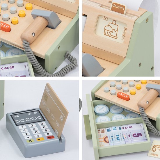 Houten speelgoed kassa voor kinderen - Met scanner voor winkel rollenspel - Houten speelgoed kassa - Voor jongens en meisjes van 3-7 jaar van Mamapapa. — afbeelding 2