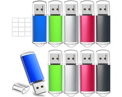 USB-sticks 8 GB - Set van 10 stuks - USB 2.0 - Aluminium - FAT32 - Voor PC, Auto en TV - Inclusief Stickers