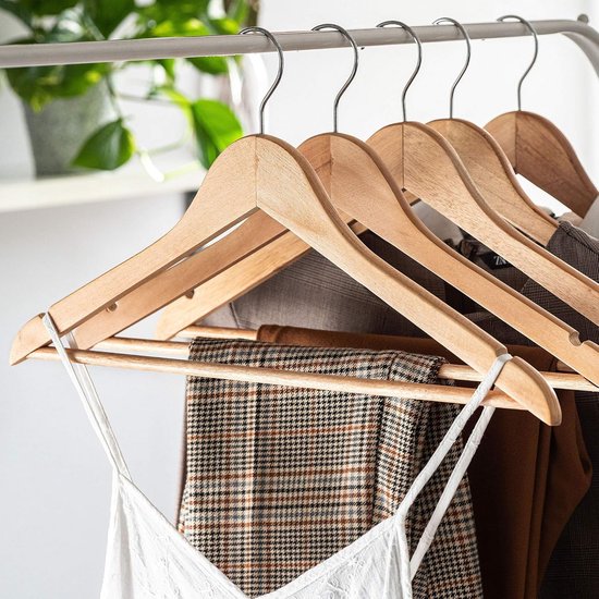 ABHENG Houten Kostuumhangers Set Van 6 - Donker Notenhout Met 360° Draaibare Haak