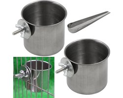 Stunq® Vogel voerbak ophangen kooi water voederschaal - verstelbare vogelvoederschaal beker voederschep van roestvrij staal voor papegaai voer schaal voederdispenser vogels vogelhuis kleine dieren
