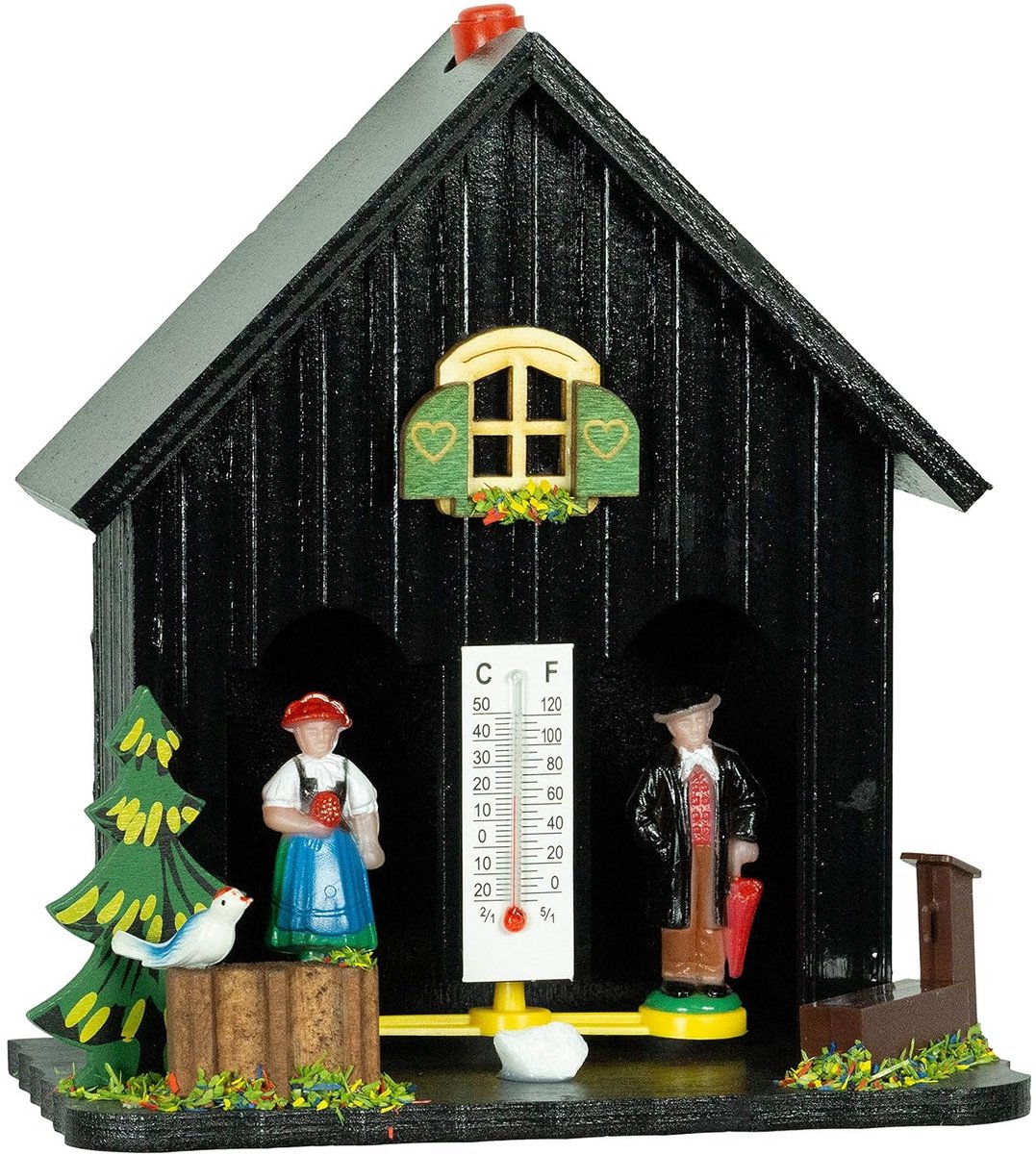 Houten Weerhuis Zwart met Thermometer en Sleutelplank