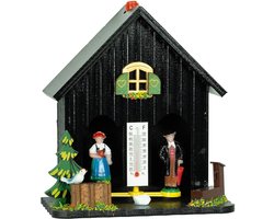 Houten Weerhuis Zwart met Thermometer en Sleutelplank