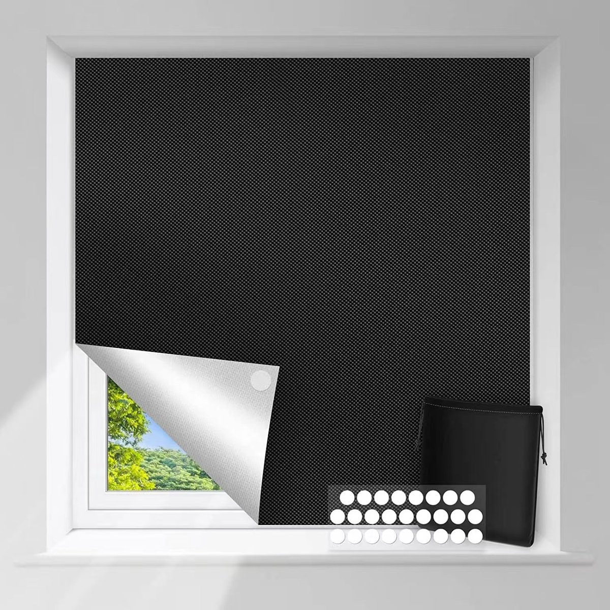 Verduisteringsgordijn Zonder Boren - 150x240 cm - Draagbare Verduisteringsstof - Warmtewerend & Lichtdicht - Incl. 20 Klittenbandstrips - Op
