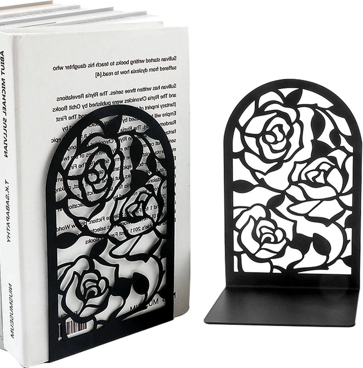 Stunq® Stijlvolle Metalen Boekensteunen met Rozen Design voor Thuis, Kantoor en School