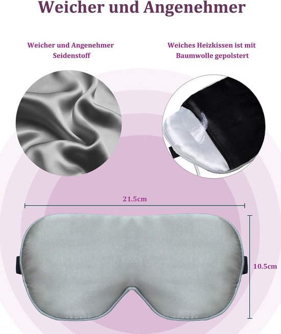 Lavendelzijde verwarmd oogmasker om te slapen, USB-verwarmd oogmasker