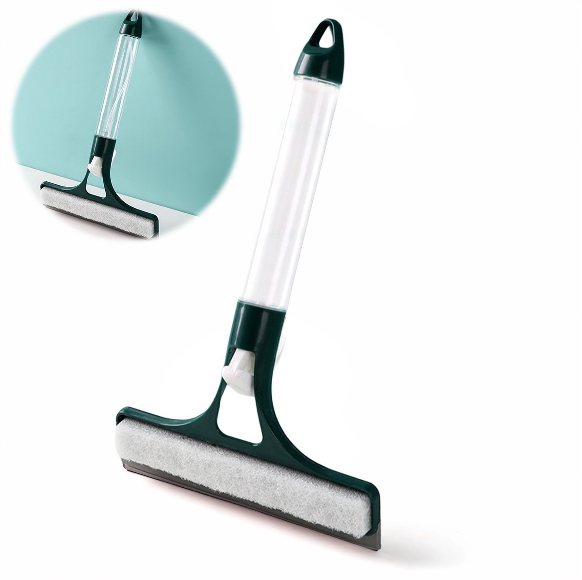 Reinigingsborstel - 3-in-1 - Raamtrekker - raamwisser professioneel schoonmaken raamreiniging - Met waterreservoir en schraapmes - Siliconen - 32 cm - Donkergroen
