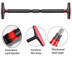 NaevaMi Pullup Bar - Optrekstang - Pull Up Bar Deur - Thuis Sporten - Fitnessbar - Hometrainer Stang - Calisthenics Bar - Horizontaal - Solide - 90 tot 130 cm - Zwart Rood