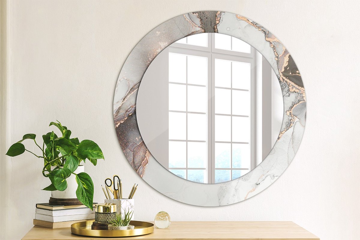 Coloray Bedrukte Spiegel - Abstract marmer Spiegel Met Decoratie - 60 cm - Wit Bedrukte Spiegel - Spiegel Met Decoratie - Spiegel Lijst Met Print - Spiegel Met Print Wit Abstract marmer