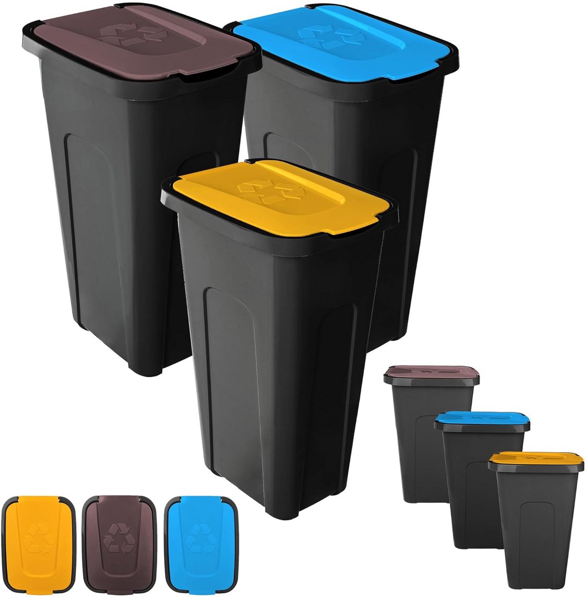 Set van 3 Afvalscheiding Emmer 30L Kunststof met Klapdeksel voor Recycling