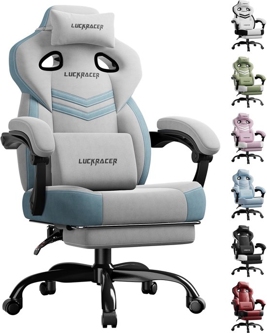 LUCKRACER - Gaming Stoel - Met Memory Foam en Voetensteun - Grijs