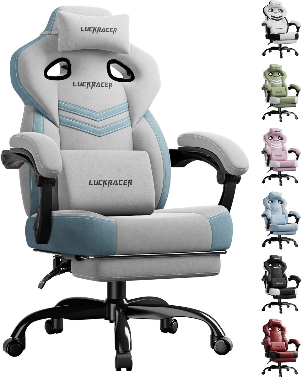 LUCKRACER - Gaming Stoel - Met Memory Foam en Voetensteun - Grijs