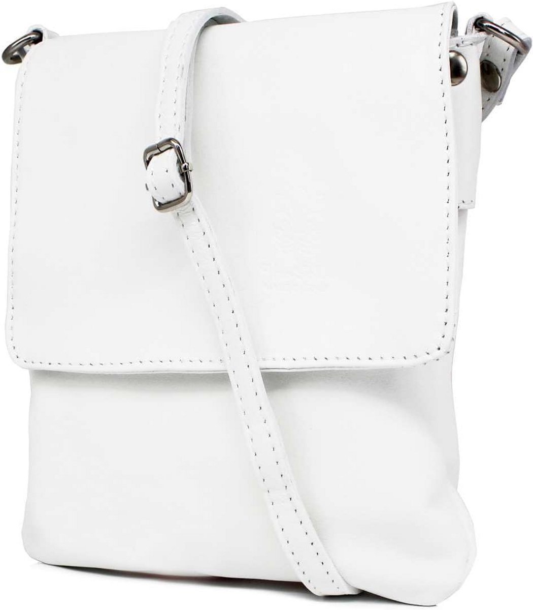 Dames Leren Schoudertas Wit - Klassieke Crossbody Tas met Flap