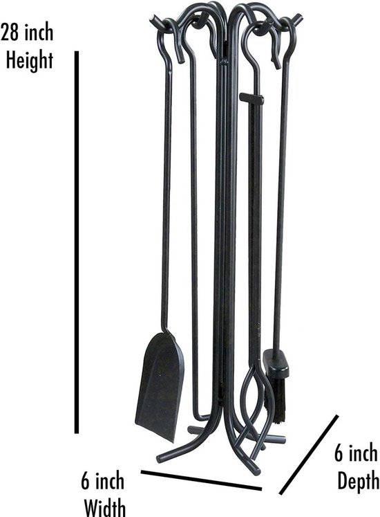 Kingson Haard Gereedschap Set Inclusief Borstel, Schop en Poker Dia17.5x59.5cm Duurzame Log Brander Accessoires en Fireside Companion Set Zwart