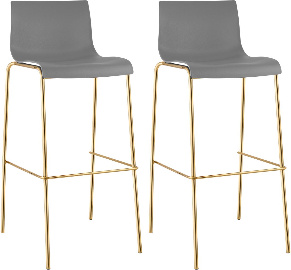 CLP Set van 2 barstoelen Hover, kunststof zitting, 4-poots onderstel in goudlook, belastbaar tot 150 kg grijs/goud