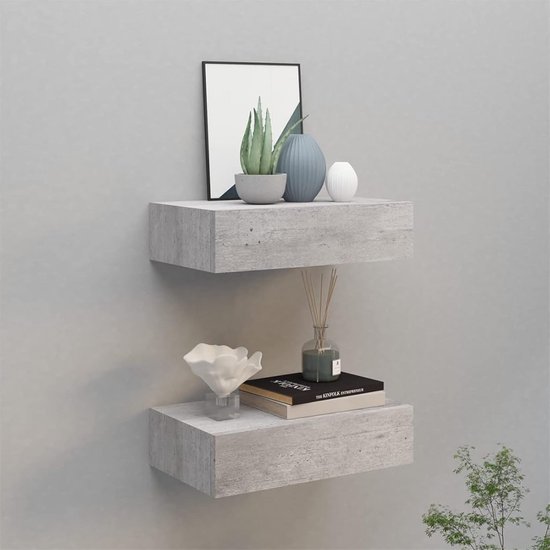 Wandplank set van 2 met lade Bokn bamboe 40x24x8 cm zwart [en.casa