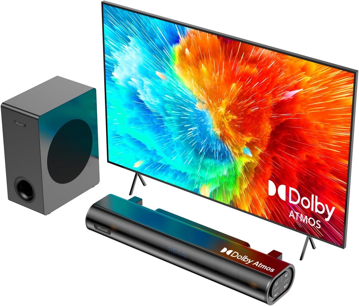 Dolby Atmos Soundbar met Subwoofer voor TV - 200W Home Cinema Systeem met HDMI eARC, Bluetooth en Basversterking