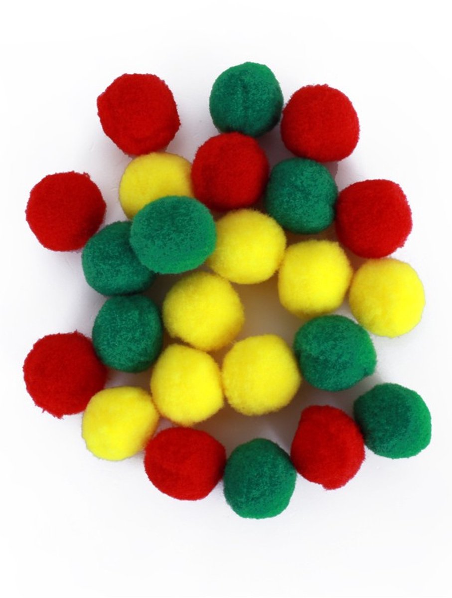 Pom pom 2 cm rd-gl-gr 24 stuks