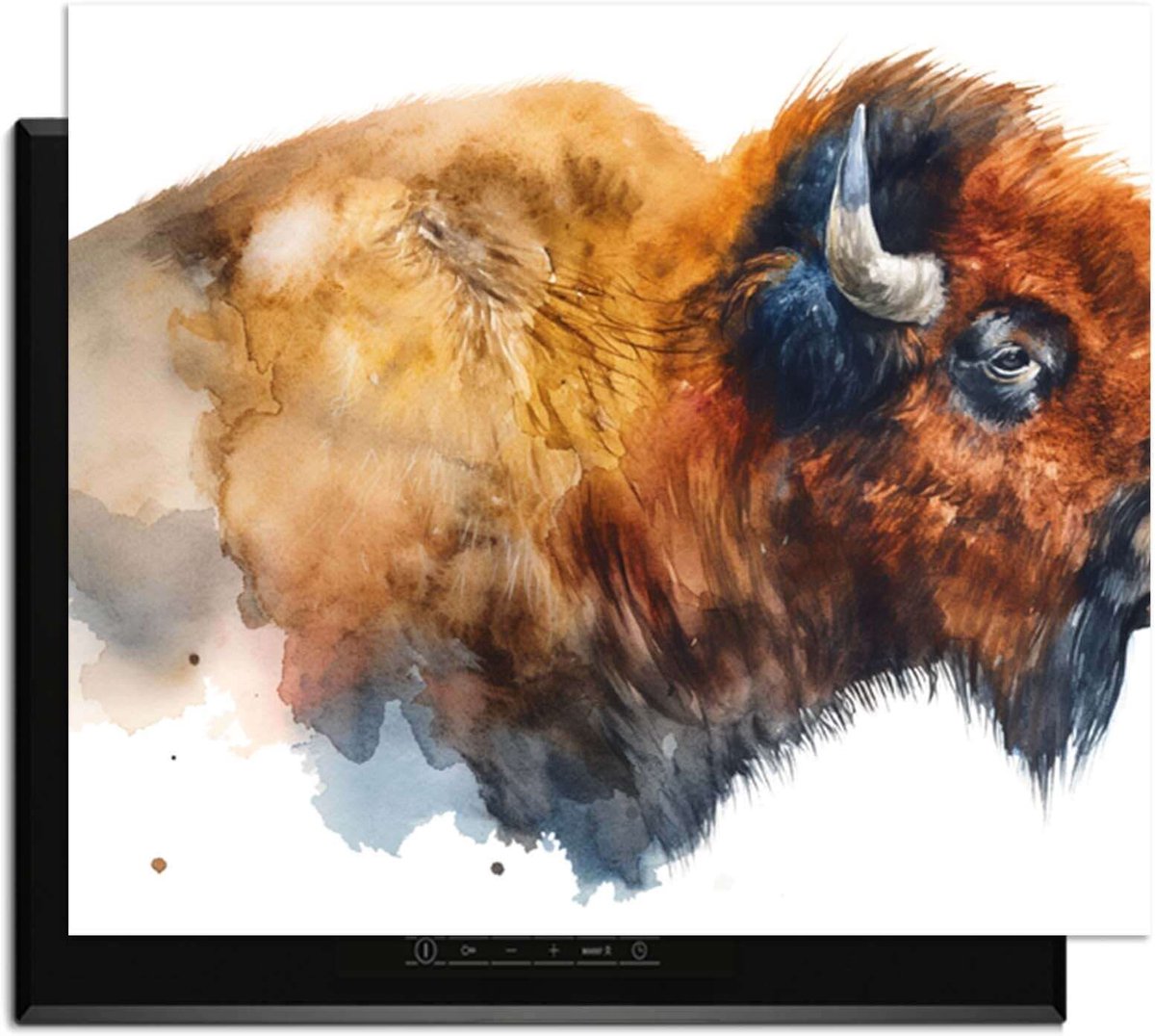 KitchenArt - Majestic Bison - Inductie Beschermer - 71x52 cm - Kookplaat Beschermer - Luxe Afdekplaat Inductieplaat - Anti-slip & Oprolbaar - Beschermmat Inductiekookplaat