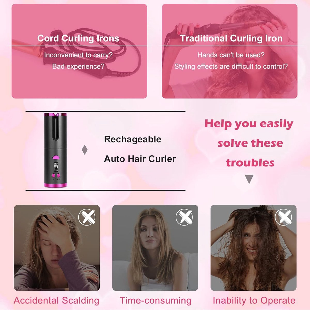 Automatische krultang - Draadloze krultang met LCD-scherm en - afbeelding 3