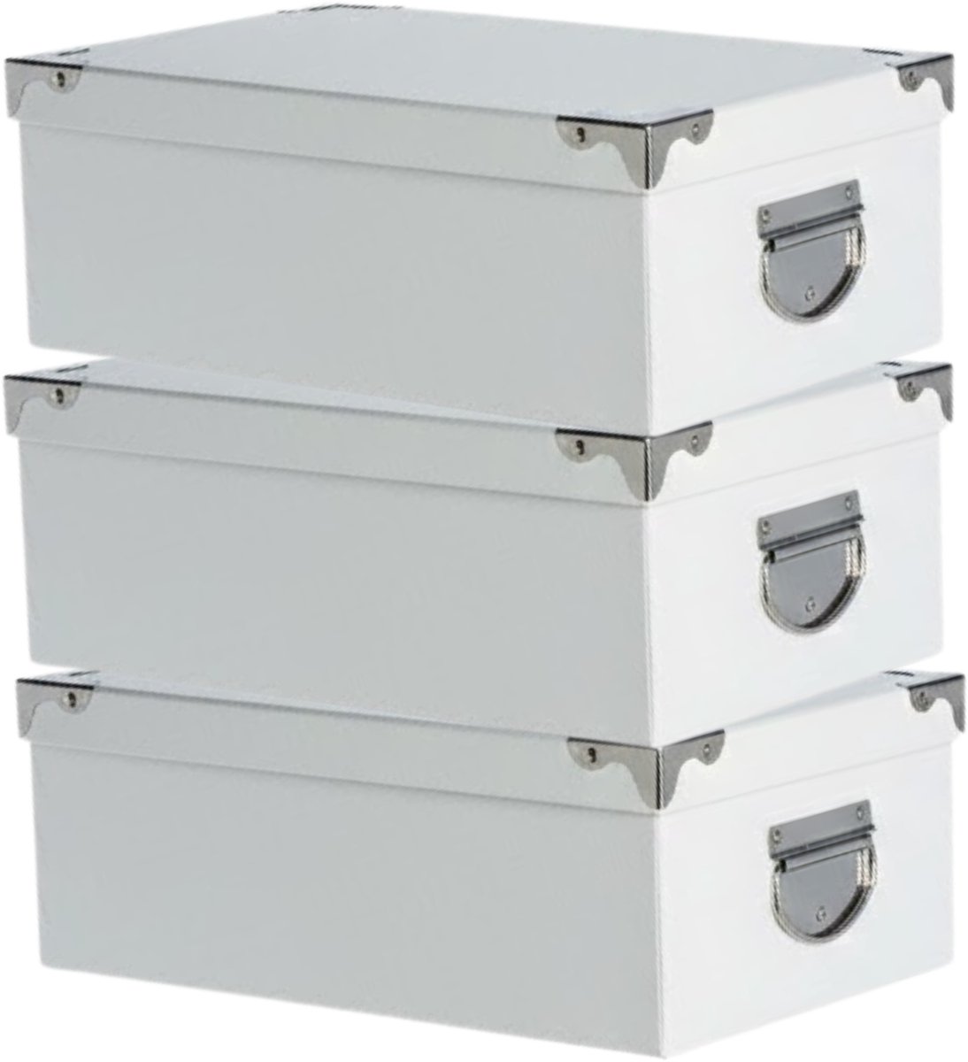 5Five Spullen Opbergdoos box - 3x - wit - 36 x 25 x 12 cm - Karton - Diverse toepassingen - Opslagbox