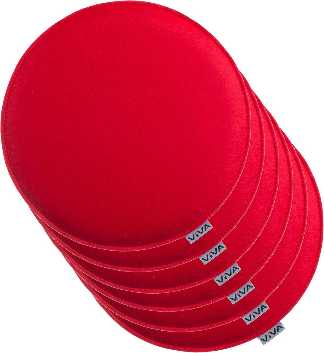 Ronde Vilt Stoelkussens Gevoerd Ø 35 cm - Set van 6 - Rood