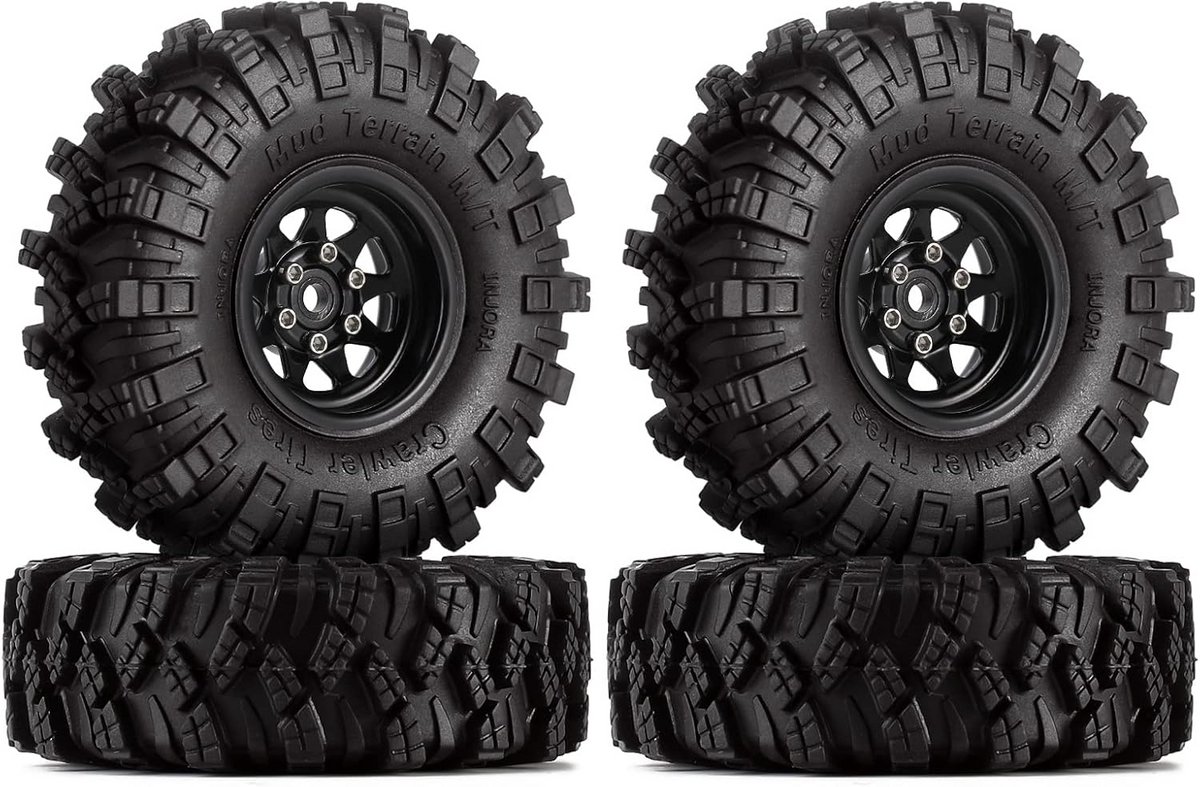 1.0 Inch RC Beadlock Velgen en Modderbanden Set voor 1/18 Rock Crawlers