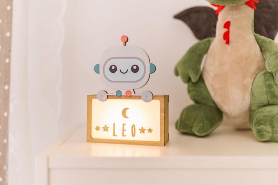 Gepersonaliseerde Nachtlamp Robot met Naam - Uniek Kraamcadeau of Doopcadeau voor Baby Jongen of Meisje van Merkloos — afbeelding 4