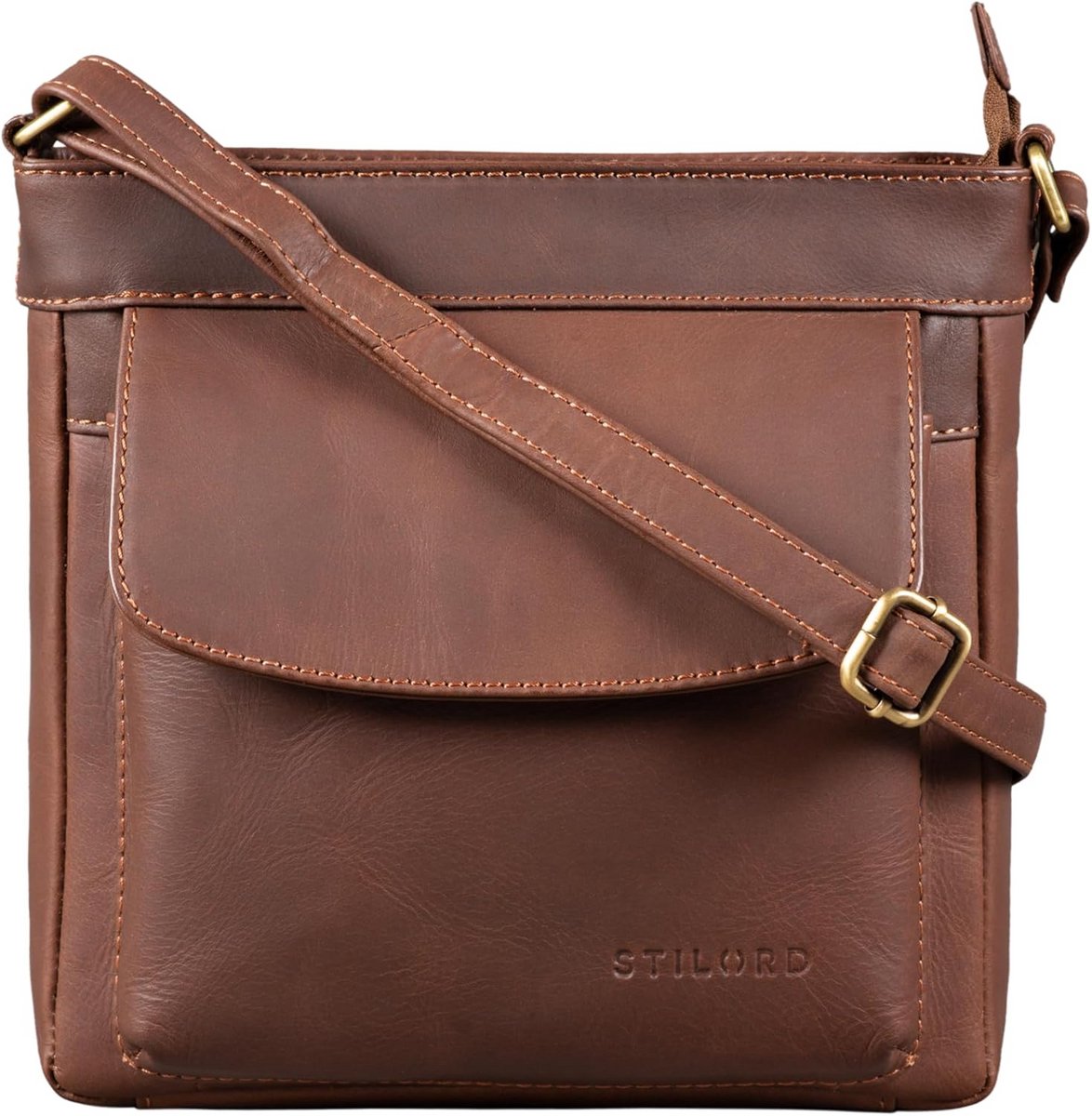Leren Schoudertas Dames 'Vintage Stijl' Compact Handtas met Schouderriem