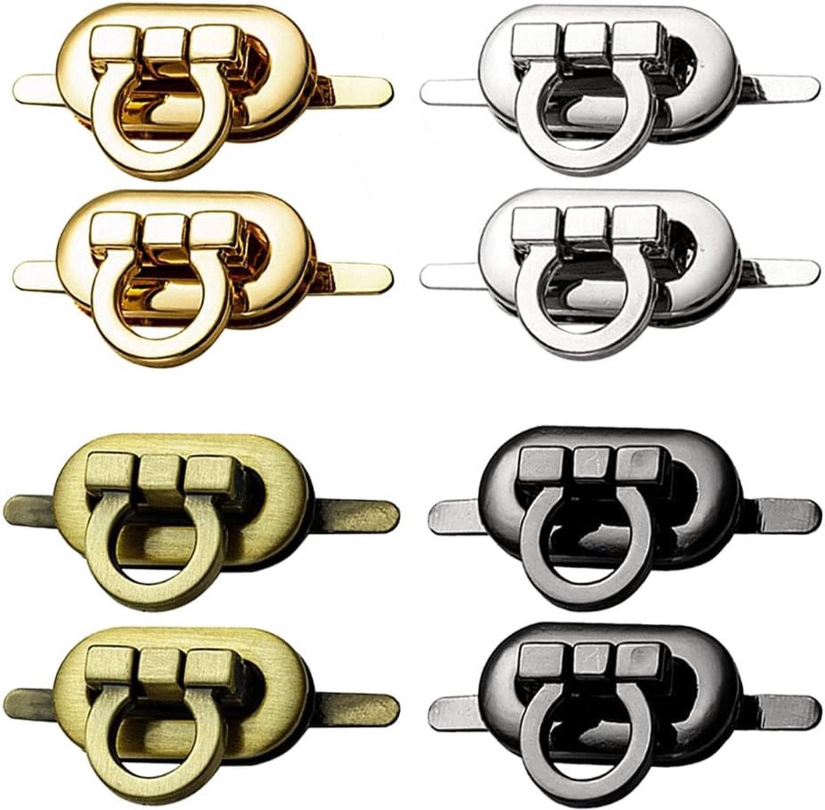 Stunq® Tassluiting, metaal, 8 sets, zakken, sluitingen, steekslot voor tassen, twist, turn lock, steekslot, draaisluitingen, tas, accessoires, zwart, zilver, goud, brons