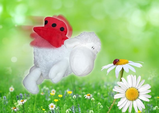 Pluchen knuffelschaap met rood gelukshalsdoek, 30 cm — afbeelding 4