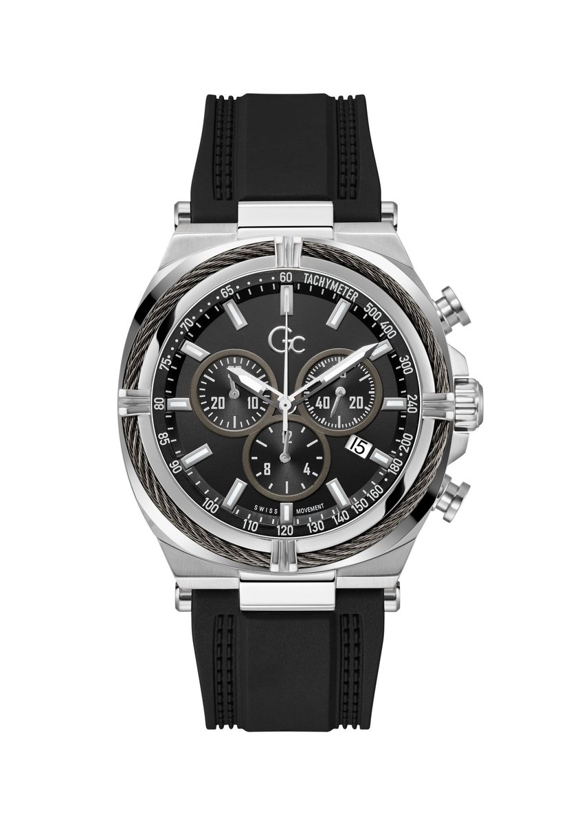 Gc Gc Ironclass Quartz Chronograaf Horloge Zwart Kast: 100% Roestvrij Staal | Bracelet 100% Siliconen 43 mm Z32007G2