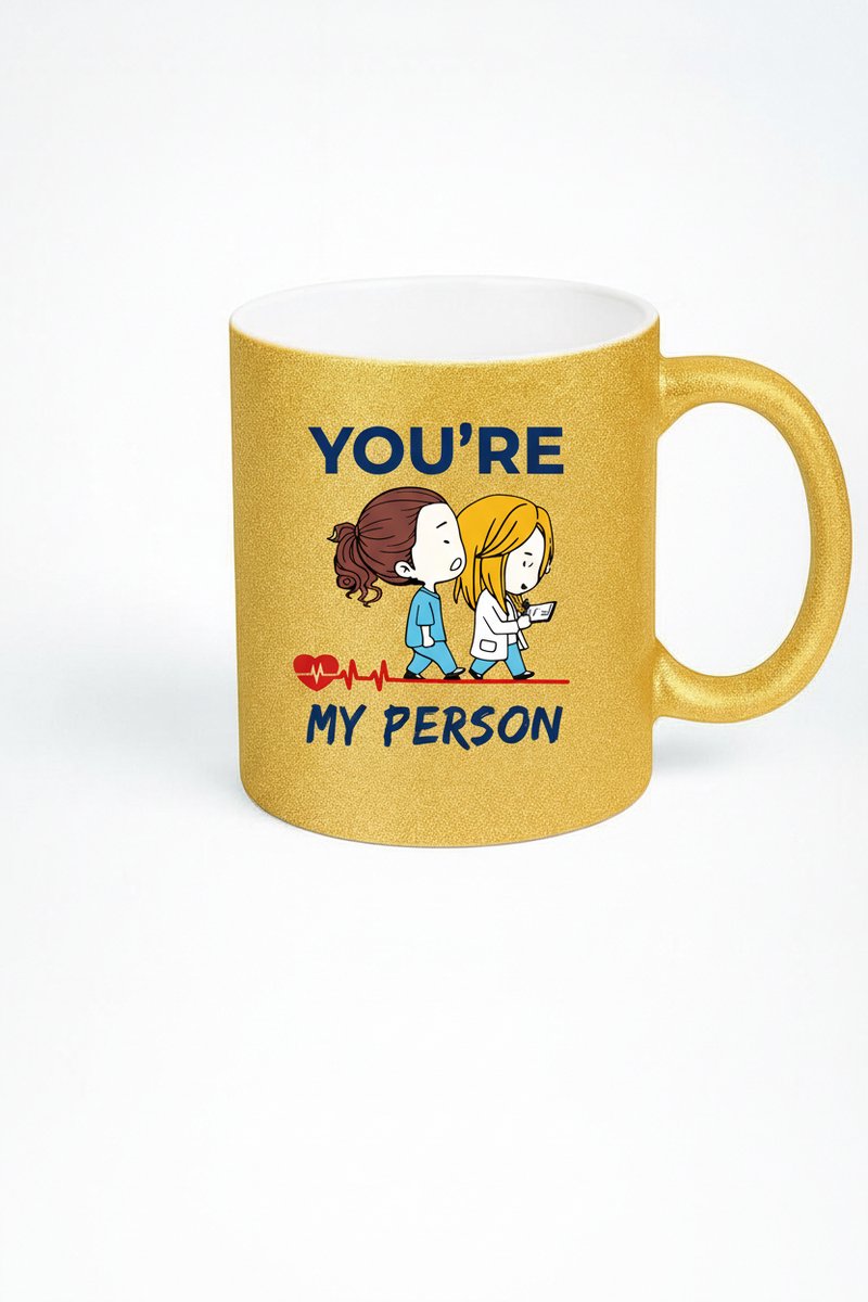 Grey's Anatomy 'You're My Person' Glitter Gouden Mok - Cadeau Arts Verpleegkundige
