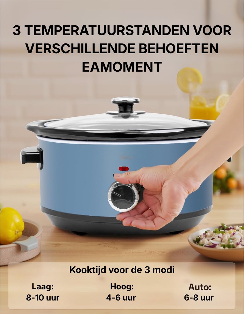 DnA® Slowcooker Met Timer - Blauw - 24cm x 31cm x 18cm - afbeelding 3