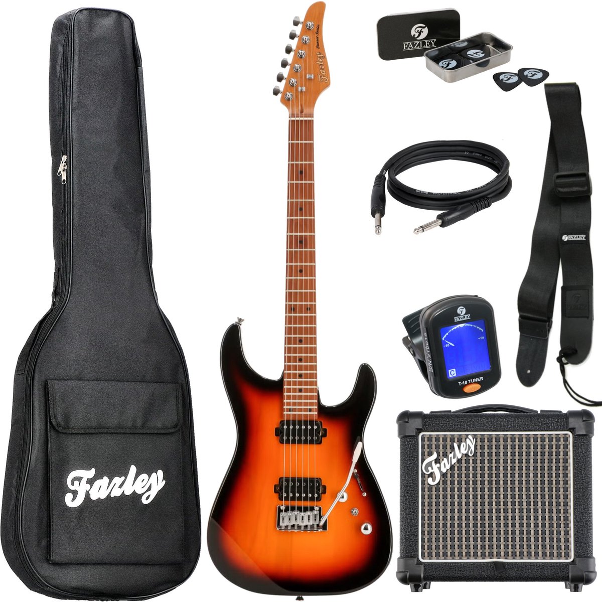 Elektrische gitaarset - incl. gigbag, versterker, tuner - Fazley Sand Shark - Bruin