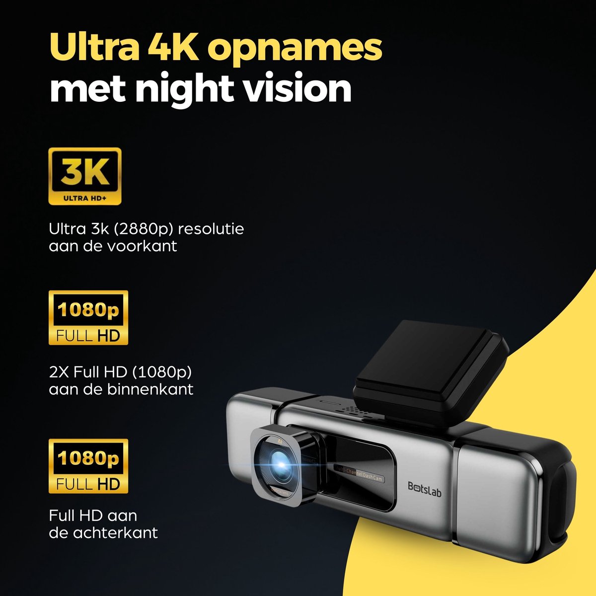 Botslab G980H 3CH 4K Wifi GPS 128gb dashcam - 3-kanaals dashcam - 4K resolutie - Parkeermodus - App en GPS verbinding - Inclusief 128gb Micro SD kaart thumbnail 5