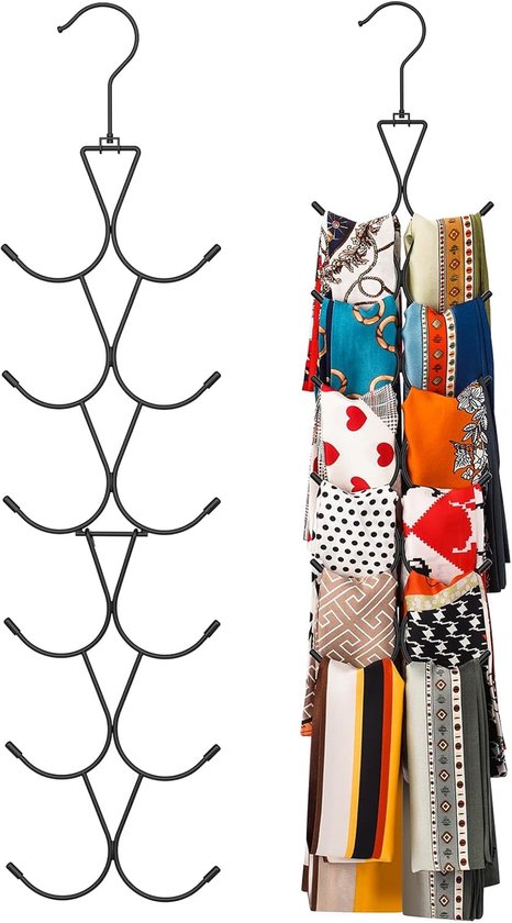 Foto: Stropdashouder 2 stuks sjaalhanger riemhouder handtashanger riemhanger organizer voor stropdassen 360 draaibare handtasorganizer voor het ophangen van handtassen riemen sjaals tassen en hoeden zwart