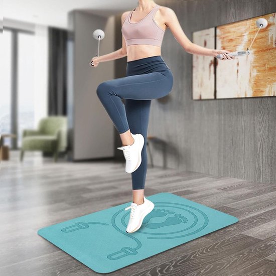 Yogamat - Sportmat - Fitnessmat - Jump Rope Mat 60x40 cm - 8mm Dikke Anti-Slip TPE Skipping Mat - Schokabsorberende Ondergrond voor Touwtjespringen & Fitness - Blauw van Avento — afbeelding 3
